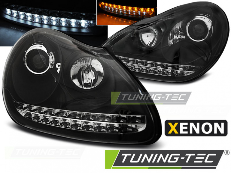 Xenon LED Tagfahrlicht Design Scheinwerfer für Porsche Cayenne 955 02-06 schwarz